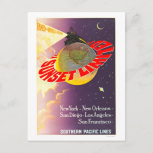 Postal Póster Vintage Sunset Limited Southern Pacific