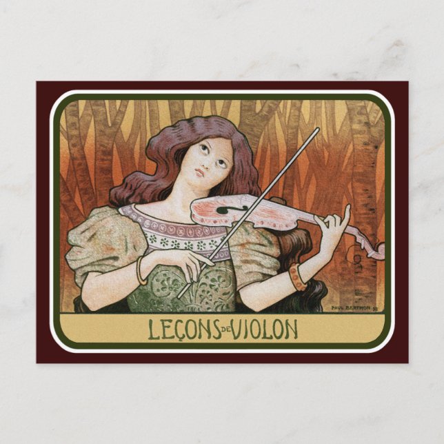 Postal Postercard: Lecciones de violín de Paul Berthon (Anverso)