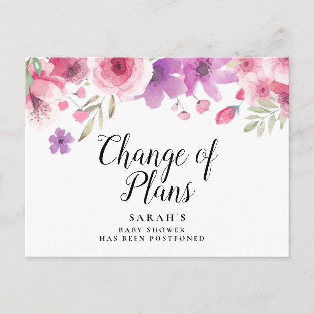 Postal Postergan acuarela floral de Baby Shower (Anverso)