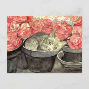 Postal Postkarte Aquarell "Kätzchen im Blumentopf"