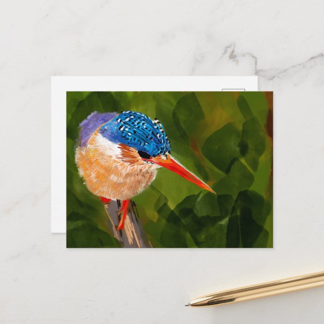 Postal Postkarte mit handgemaltem Eisvogel (Anverso/Reverso In Situ)