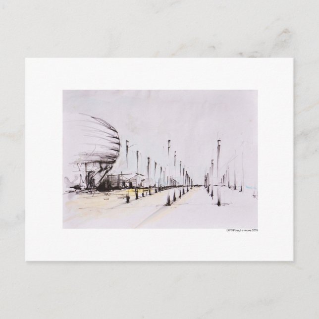 Postal Postkarte Zeichnung Bleistift Hannover Landschaft (Anverso)