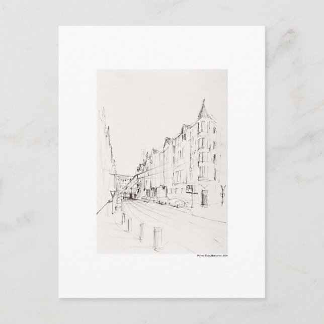 Postal Postkarte Zeichnung Bleistift Hannover Landschaft (Anverso)