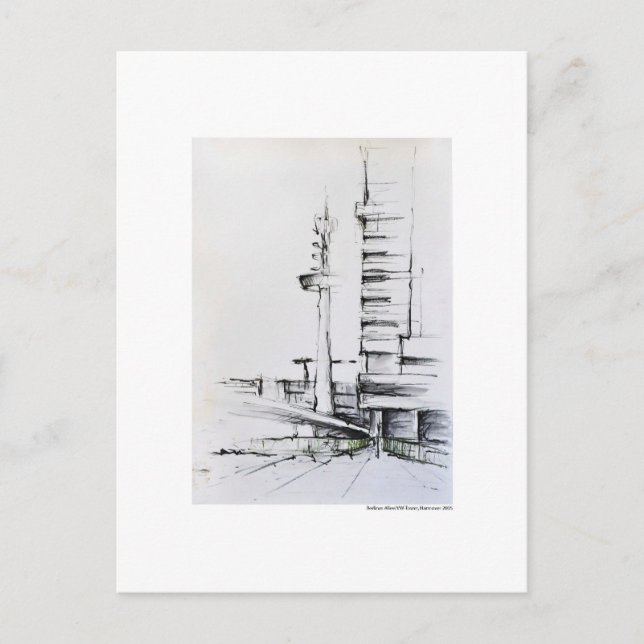 Postal Postkarte Zeichnung Bleistift Hannover Landschaft (Anverso)