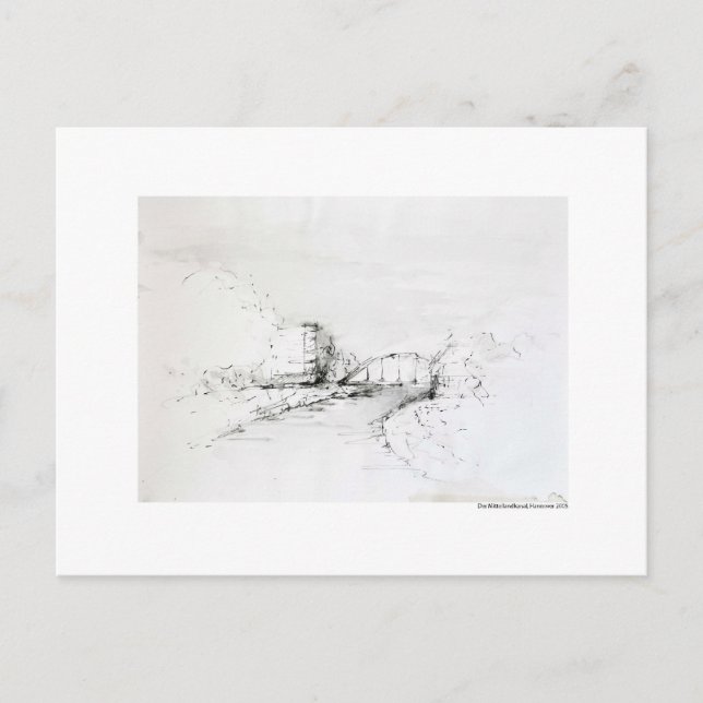 Postal Postkarte Zeichnung Bleistift Hannover Landschaft (Anverso)