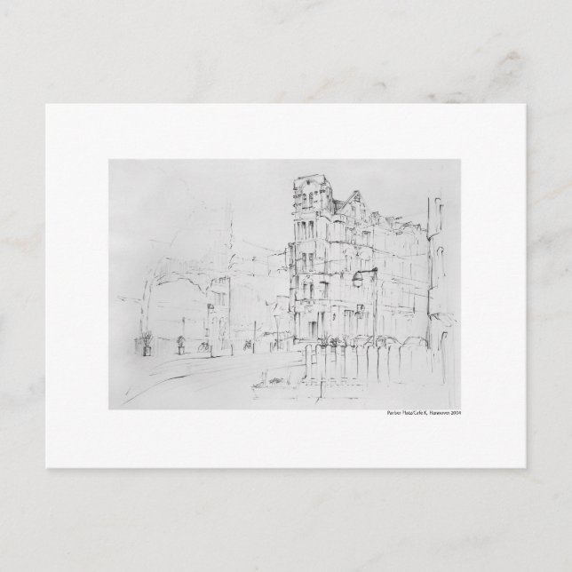 Postal Postkarte Zeichnung Bleistift Hannover Landschaft (Anverso)