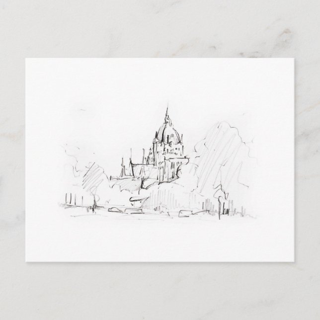 Postal Postkarte Zeichnung Bleistift Hannover Landschaft (Anverso)