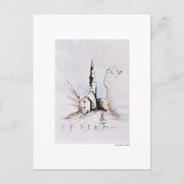 Postal Postkarte Zeichnung Bleistift Hannover Landschaft (Anverso)