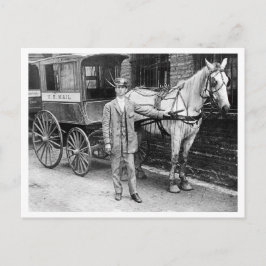 Postal Postman de época con carretilla de caballos y bugg