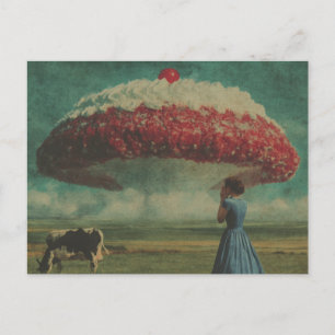 Postal Postre Surrealista de Cereza en la Nube en el Past
