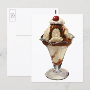 Postal Postres de Sundae de Helado de Chocolate Caliente