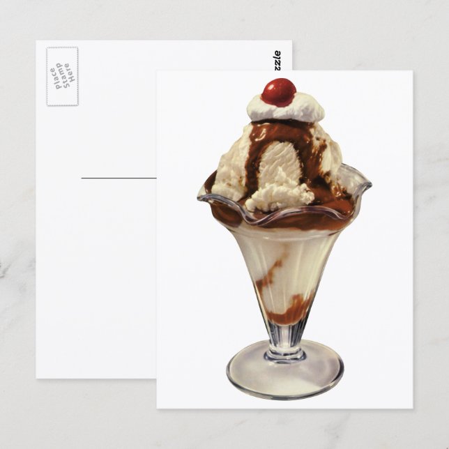 Postal Postres de Sundae de Helado de Chocolate Caliente  (Anverso / Reverso)