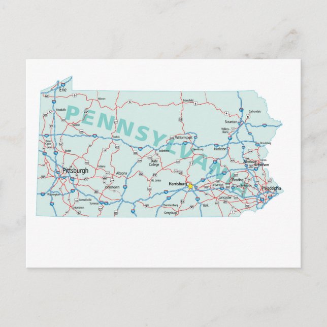 Postal Posttarjeta de mapa interestatal de Pennsylvania (Anverso)