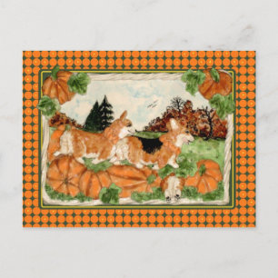 Postal Posttarjeta de parche de la calabaza Corgi