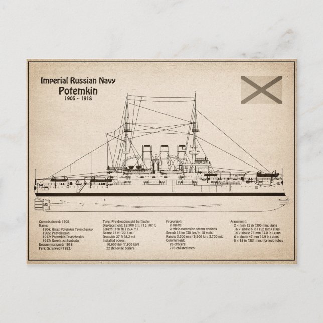 Postal Potemkin - Planes de trazado de los buques SD (Anverso)