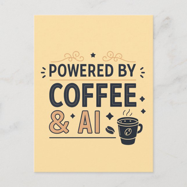 Postal Powered by Coffee & AI Retro Tech Vector (Anverso)