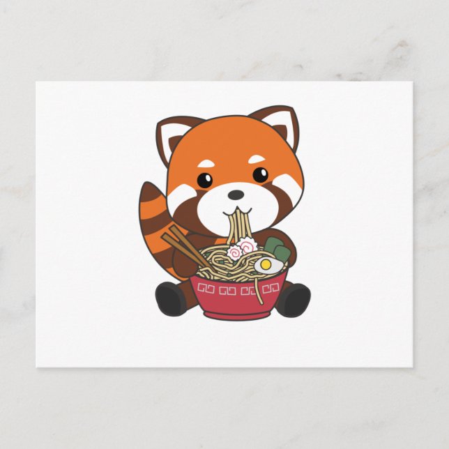Postal Powered By Ramen Cute Red Panda Eats Ramen Noodles (Anverso)