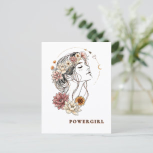 Postal Powergirl – Mujer Floral, Fuerza y Autoestima