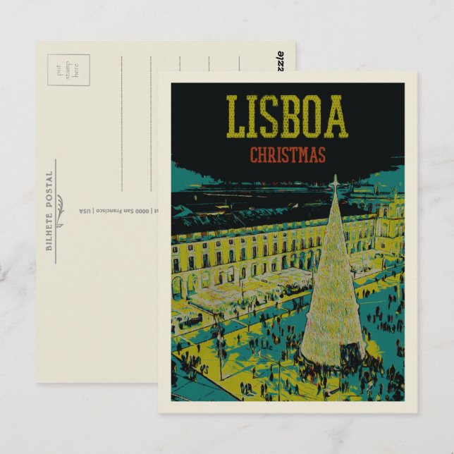 Postal Praça do Comercio en Lisboa durante los Navidades (Anverso / Reverso)