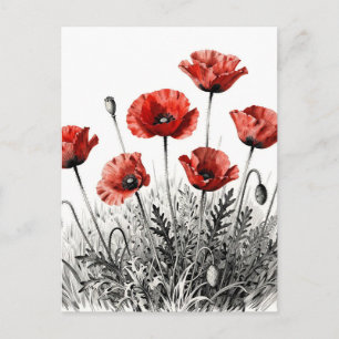 Postal Pradera de flores de amapola rojas vibrantes