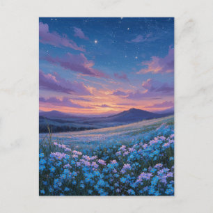 Postal Pradera de flores silvestres azules luminosas al a