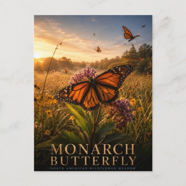 Postal Pradera de flores silvestres de la mariposa monarc (Anverso)