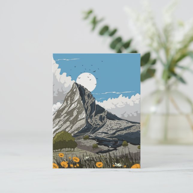 Postal Pradera de flores silvestres de montaña (Anverso de pie)