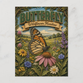 Postal Pradera de flores silvestres mariposa POPCUT