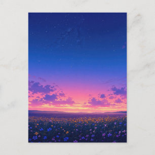Postal Pradera de flores silvestres vibrante noche estrel