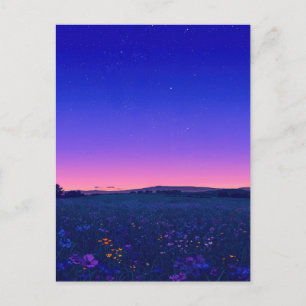 Postal Pradera de flores silvestres vibrante noche estrel