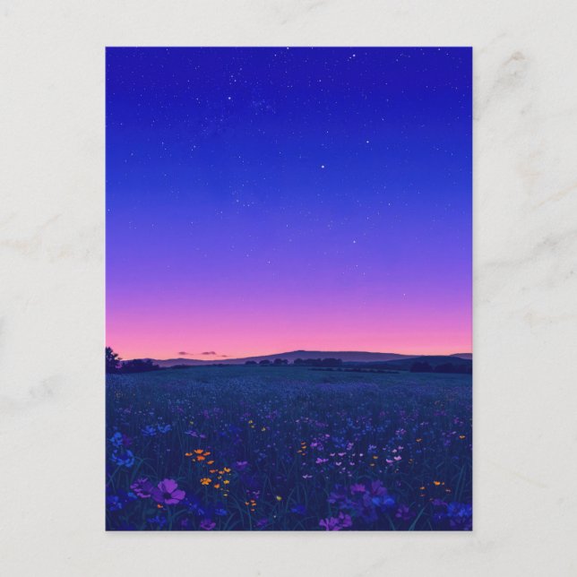 Postal Pradera de flores silvestres vibrante noche estrel (Anverso)