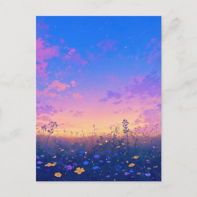Postal Pradera Vibrante de Flores Silvestres Bajo la Pues (Anverso)