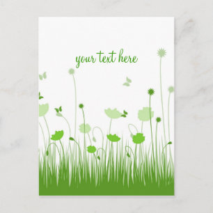 Postal Prado de Amapolas Verdes y Blancas Guión