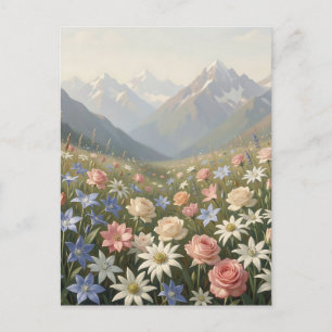 Postal Prado de flores silvestres alpinos paisaje de mont