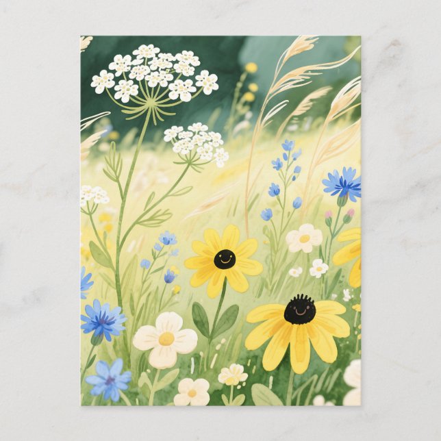 Postal Prado de flores silvestres caprichoso  (Anverso)