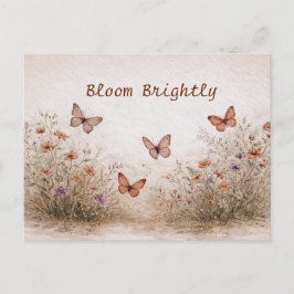 Postal Prado de flores silvestres suaves mariposas acuare