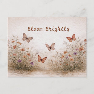 Postal Prado de flores silvestres suaves mariposas acuare
