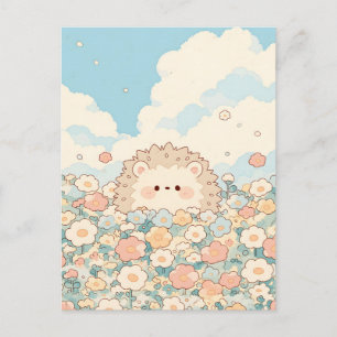 Postal Prado de Melocotón Suave Erizo Kawaii