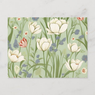 Postal Prado de Tulipanes en Verde Salvia