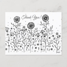 Postal Prado Floral Dibujo Línea ¡Gracias!