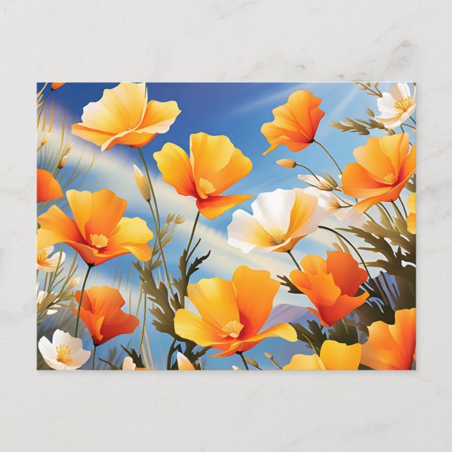 Postal Prado Vibrante de Amapolas de California (Anverso)