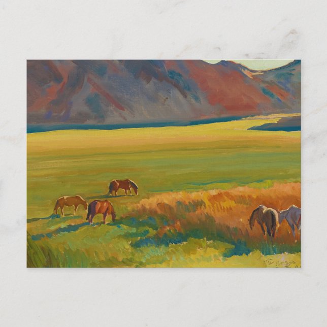 Postal Prado y caballos por Maynard Dixon (Anverso)