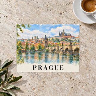 Postal Praga Acuarela Puente Carlos Viaje