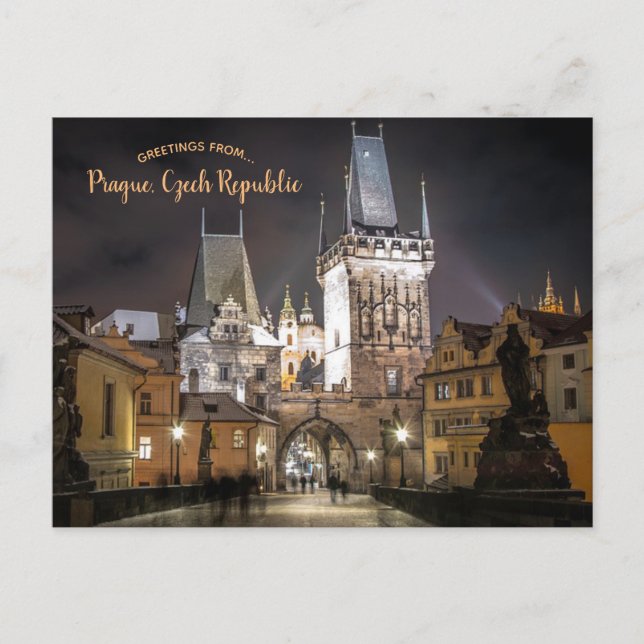 Postal Praga Castle Charles Bridge República Checa Diseño (Anverso)