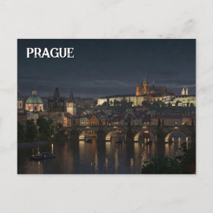 Postal Praga Castle y charles Bridge Night Travel