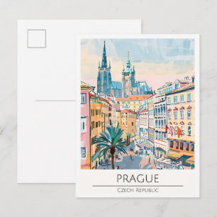 Postal Praga Chequia Ilustración de Arte Vintage de Viaje