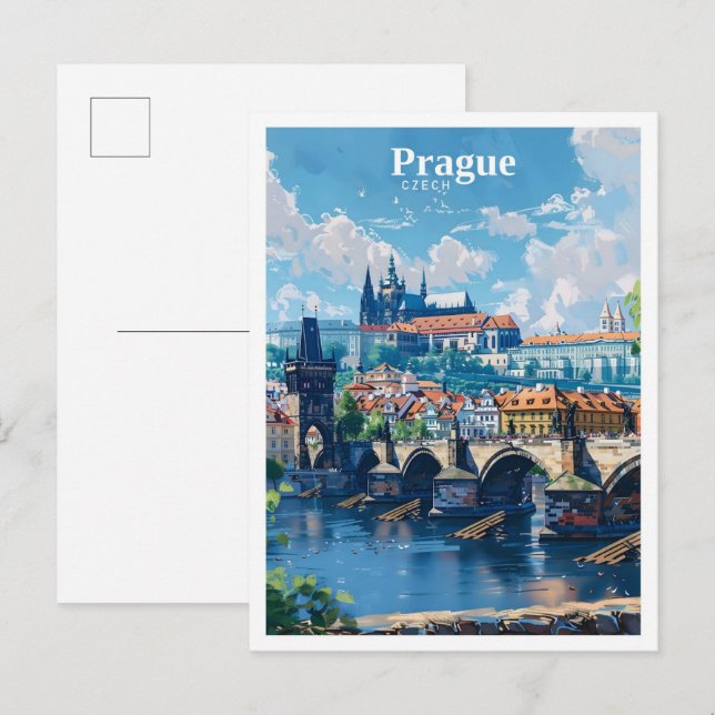 Postal Praga Czechia Art Vintage Travel (Anverso / Reverso)