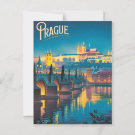 Postal Praga en vintage nocturno