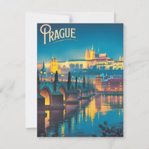 Postal Praga en vintage nocturno