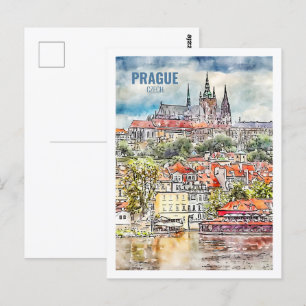 Postal Praga: Famoso Sketch de acuarela de viaje en la Re